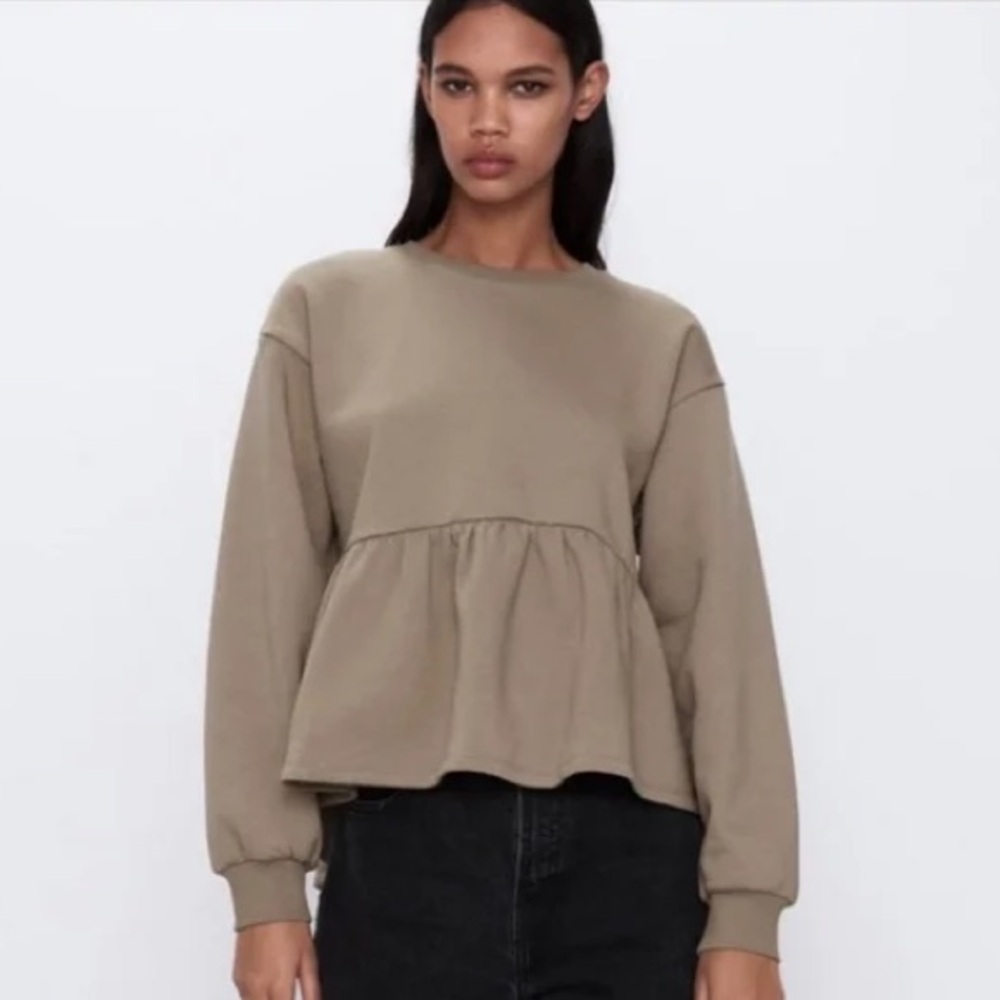 Zara Peplum Sweatshirt, Brown - S